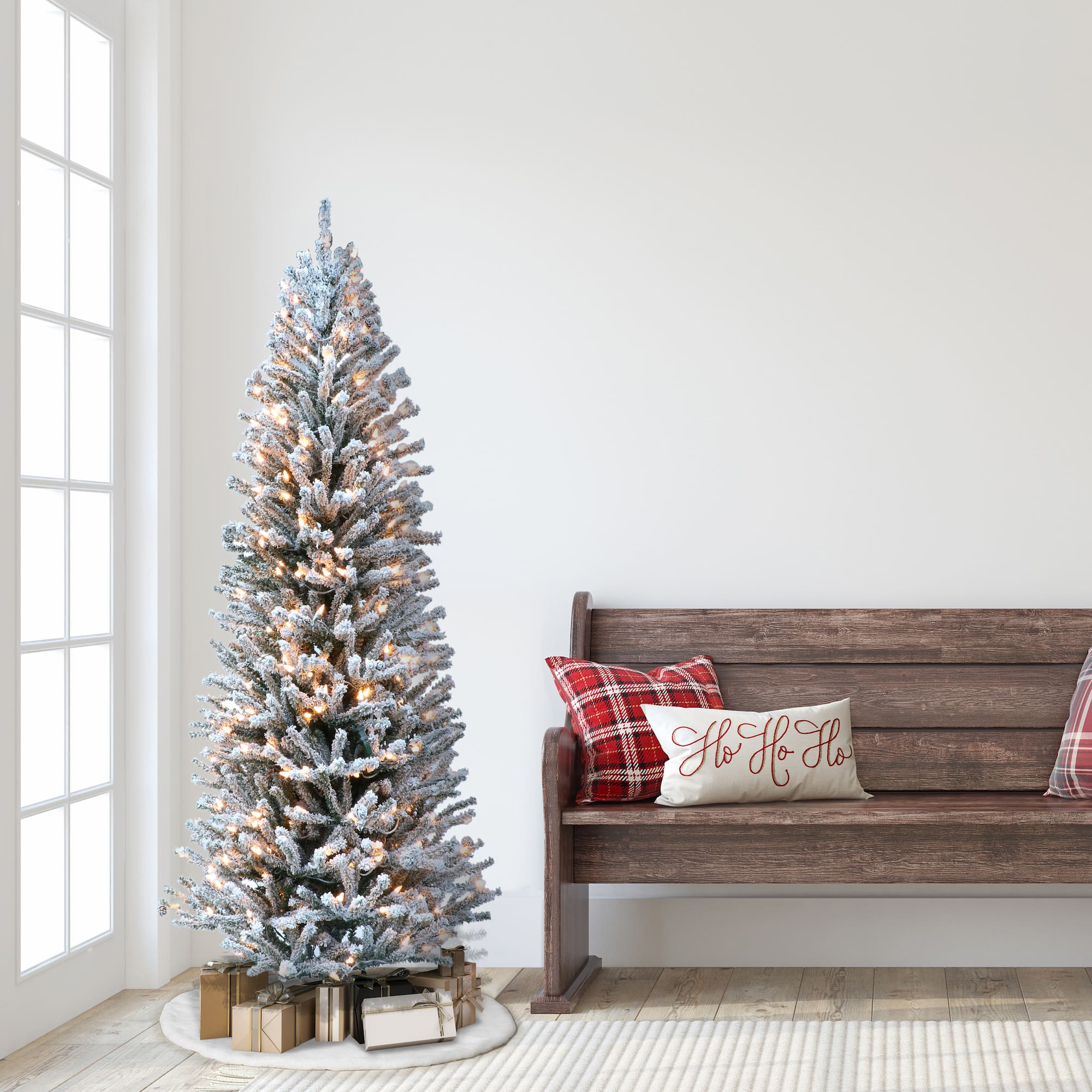 6 ft. Pre-Lit Flocked Fir Artificial Christmas Tree, 300 Lights